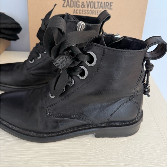 Zadig & Voltaire Laureen Roma Leather Combat Boots – Size 40 (Noir) - Picture 6 of 13